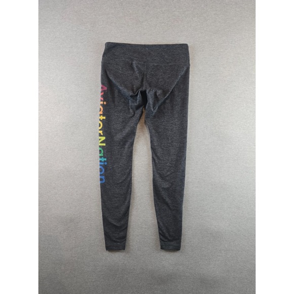 Aviator Nation Leggings Womens Large Heathered Gray Rainbow Spellout Logo Gym - Picture 2 of 11